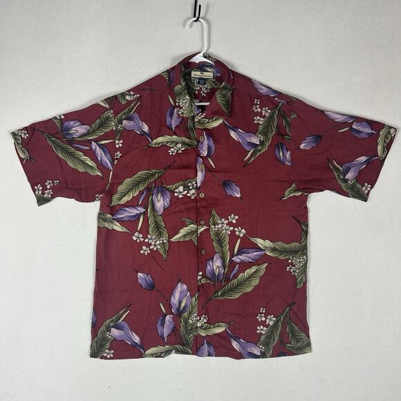 Tommy Bahama 100% Silk Hawaiian Shirt Men's Size Large Red Floral Relaxed Beach - Picture 1 of 7